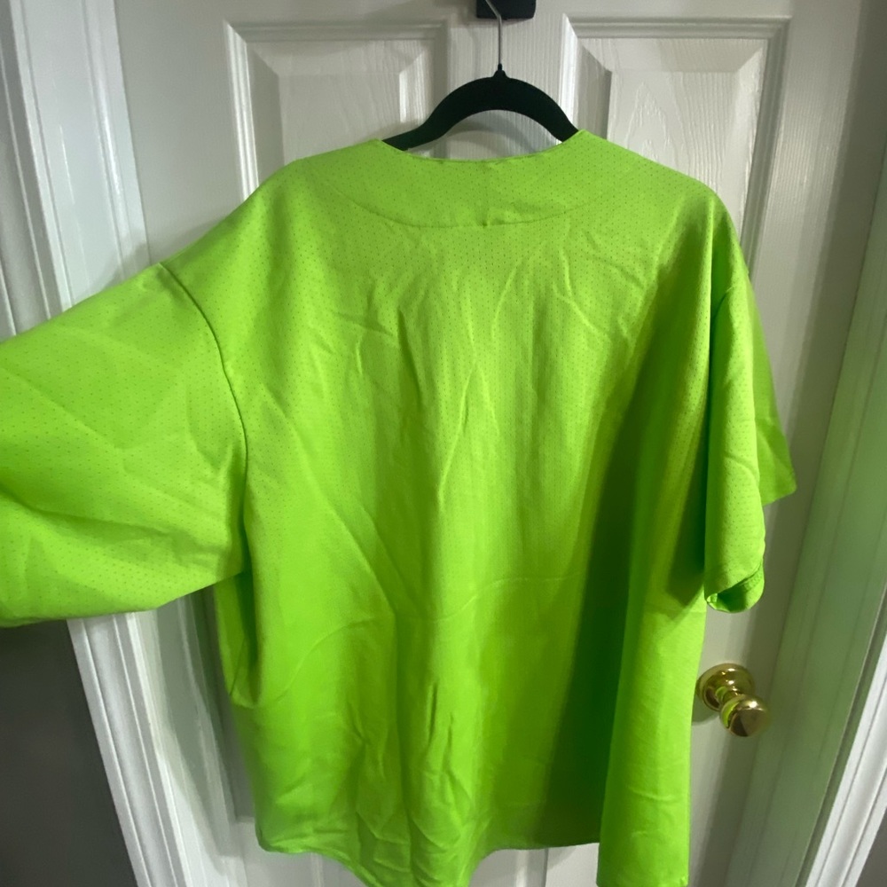 Majestic Neon Green Team Button-Up Jersey - Picture 4 of 6